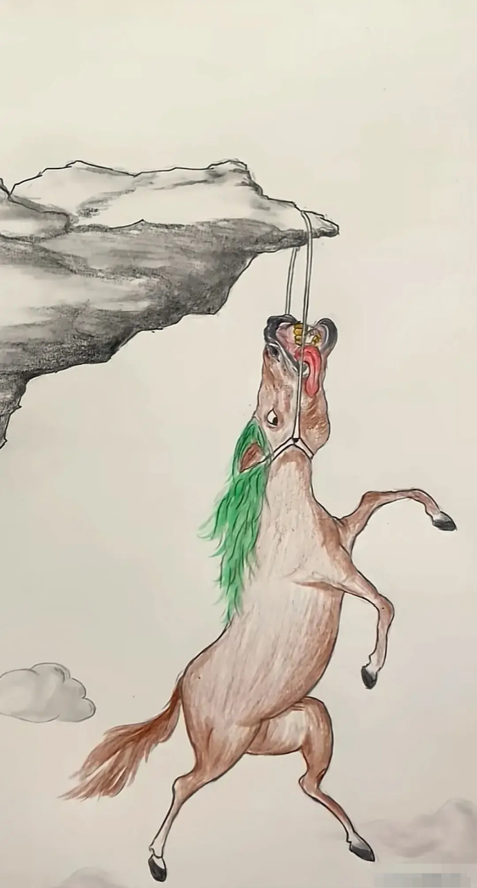 这是一幅"悬崖勒马图", 请教一下大家, "悬崖勒马"是这个意思吗?