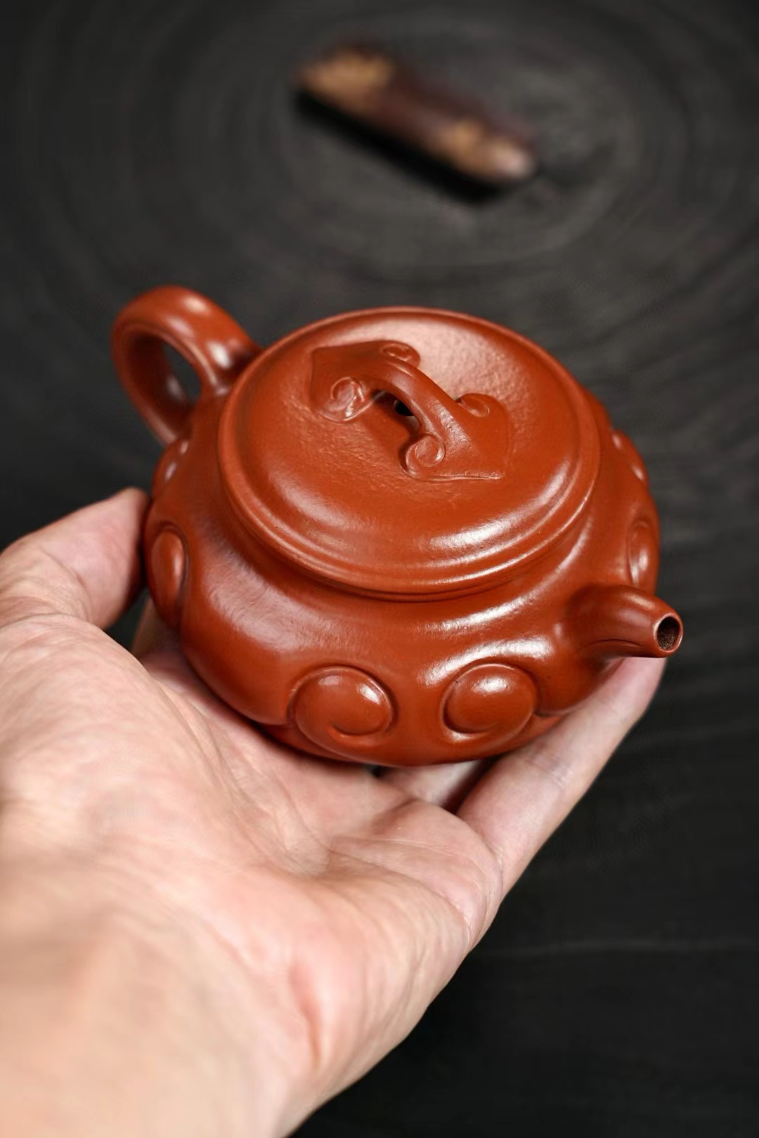 全手工【仿古如意】·极品朱泥·220cc·7孔  原矿极品朱泥,油性很大