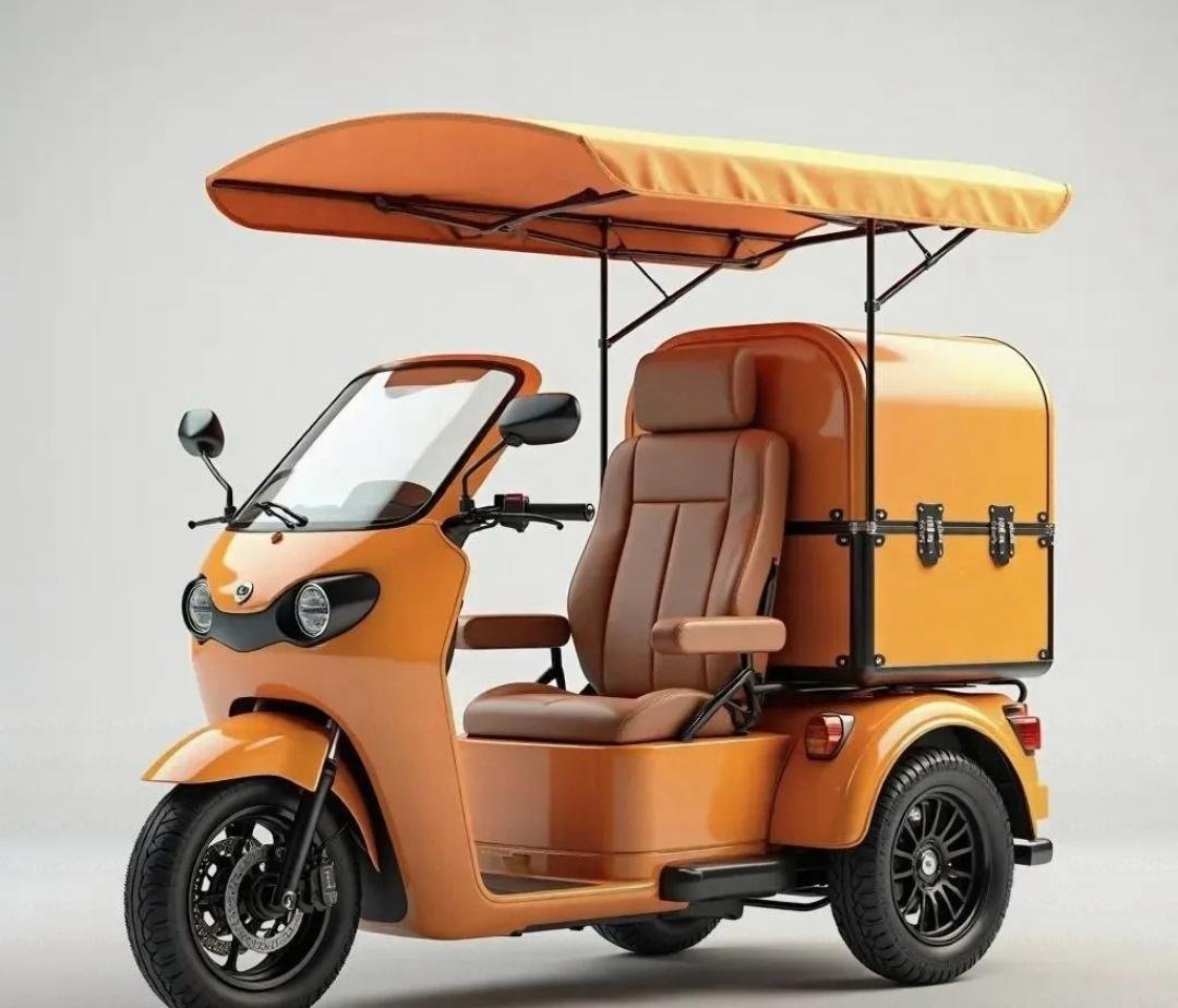 这辆橙色三轮电动车简直是炸街的超级炸弹啊!