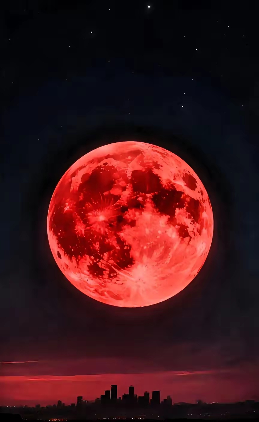 血月将在9月7号23血红色的月亮近距离红色月亮照片红色的月亮照在