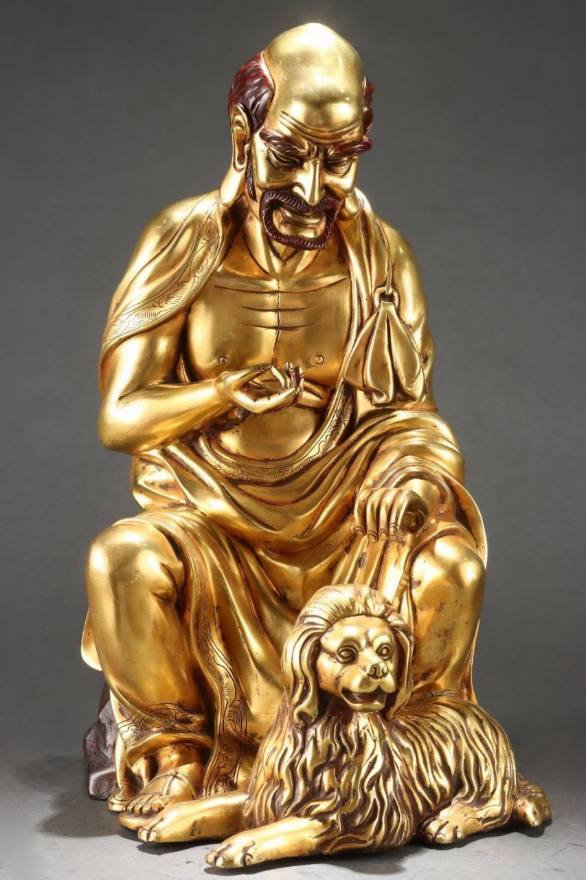 明 精铸紫铜胎鎏金十八罗汉坐像 一套 【规格】高42cm～4 #盘盘老物件