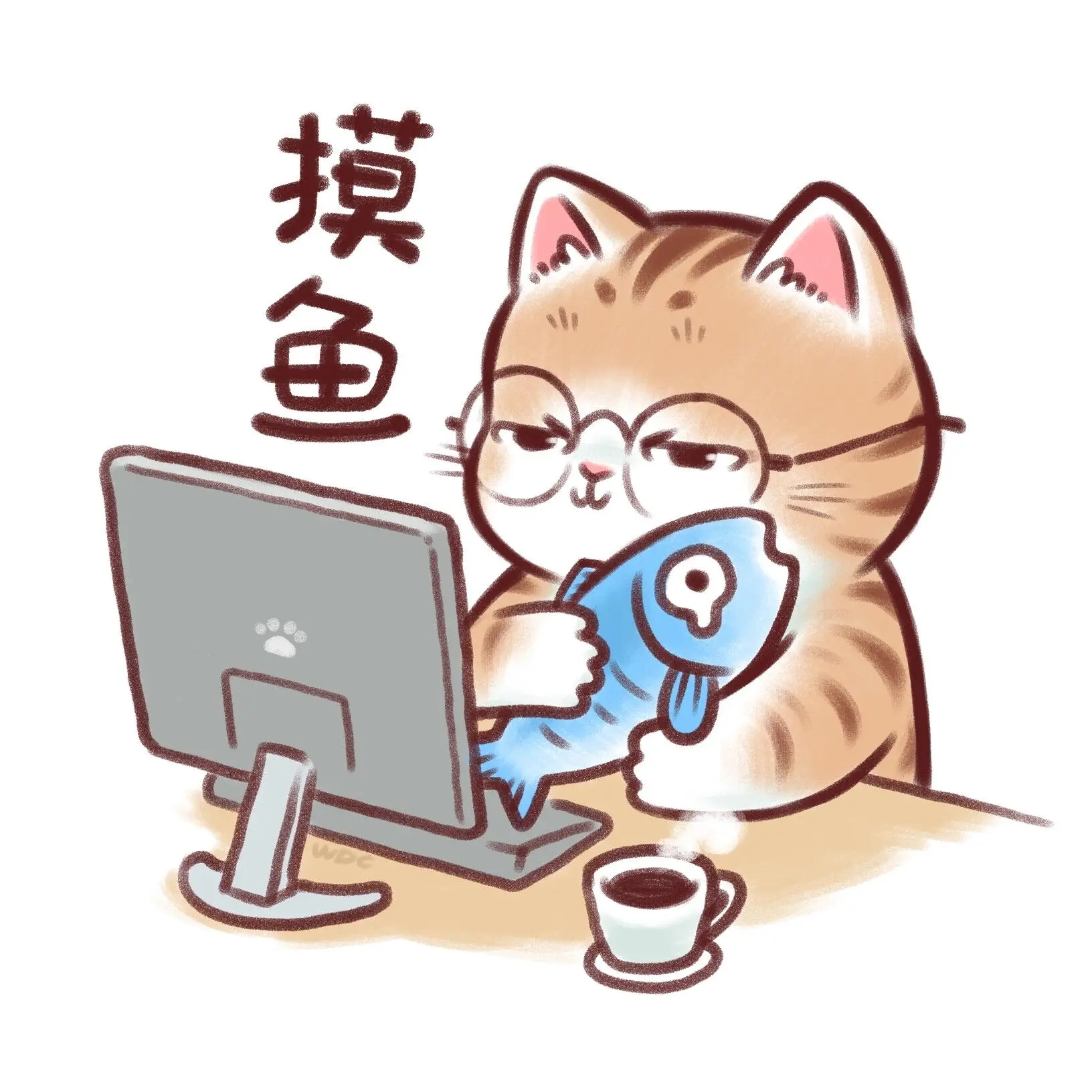 又要结束了图片猫背着咸鱼卡通图片摸鱼表情包 英文猫咪做梦吃小鱼干