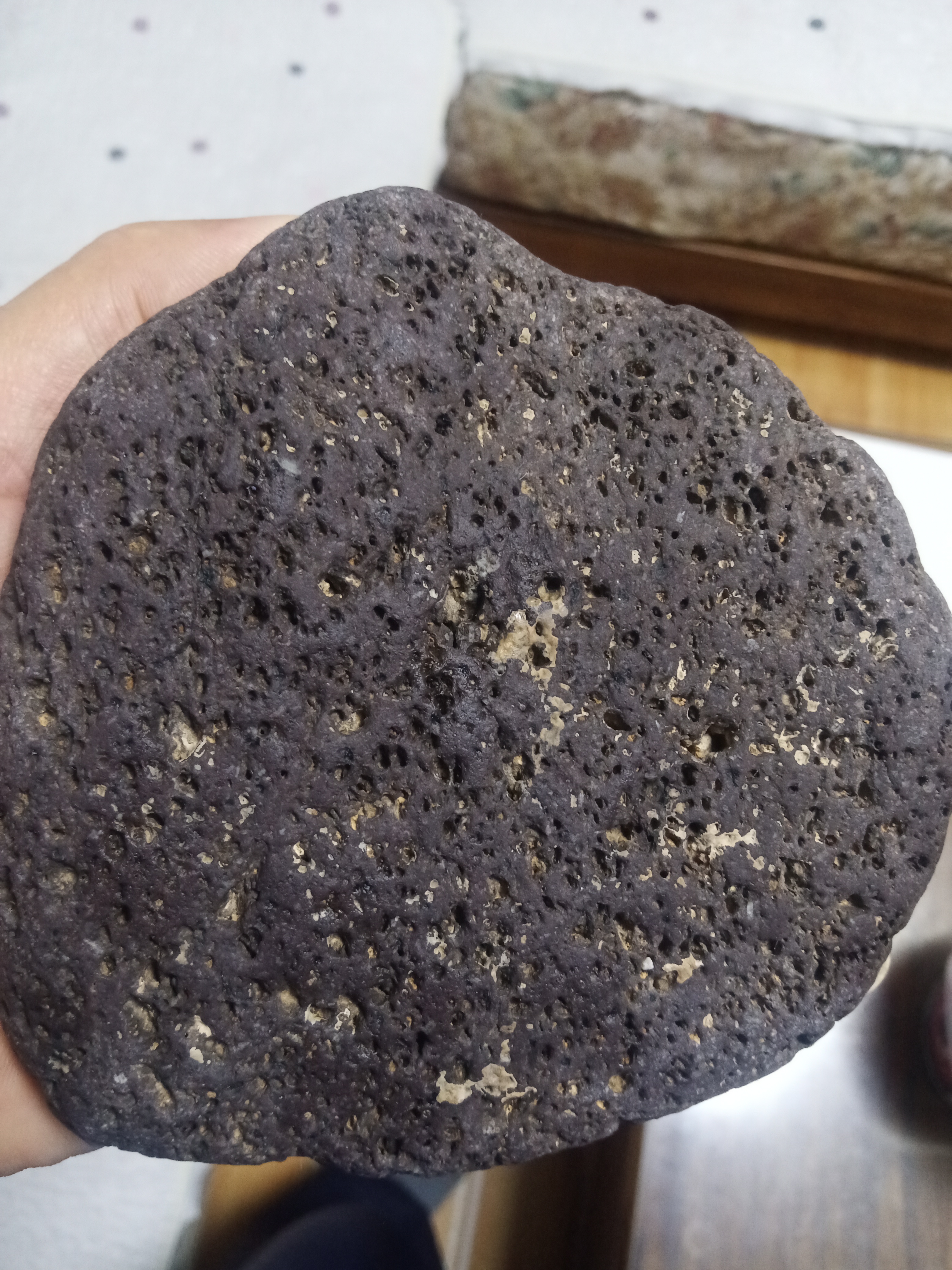 一块身上满满的小洞,一个长了好多闪着银色的亮光还有强磁.