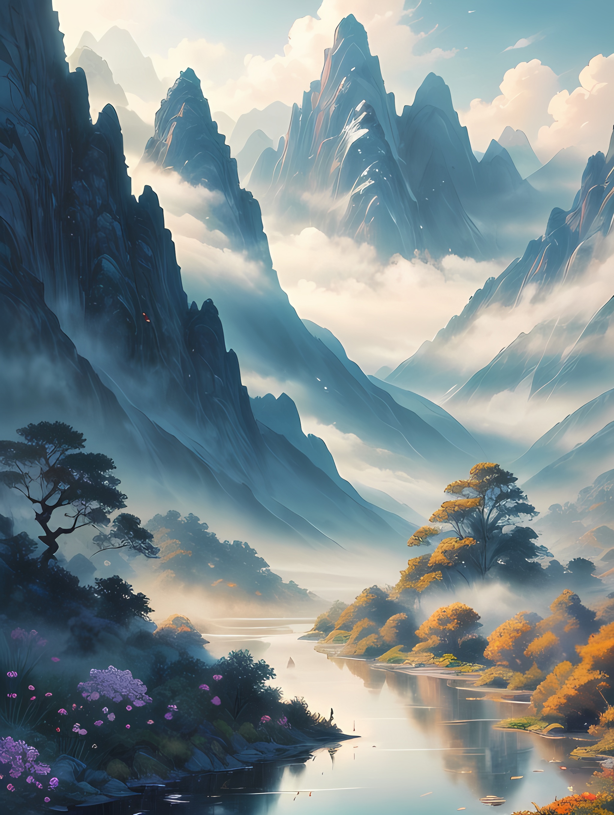 雾中仙境 雾气缭绕,山峦若隐若现