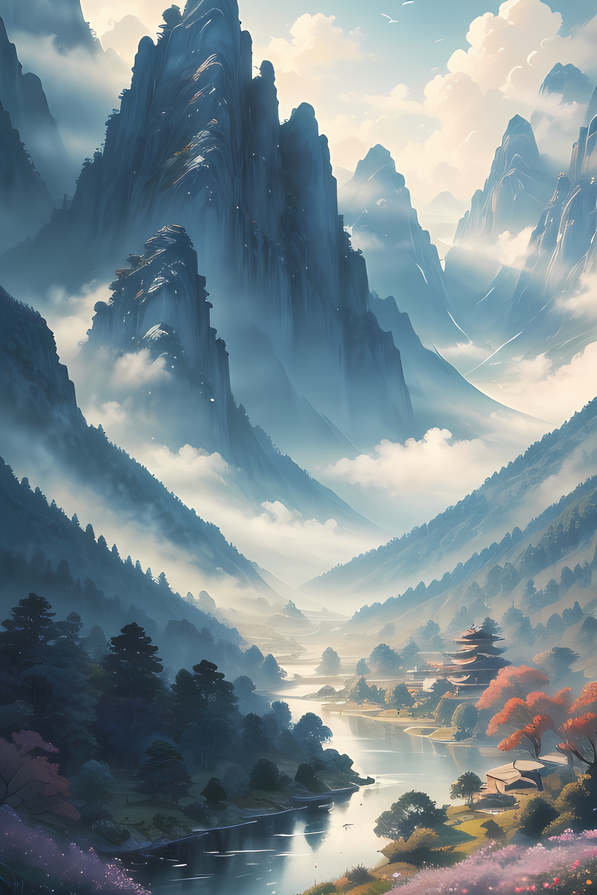 雾中仙境 雾气缭绕,山峦若隐若现