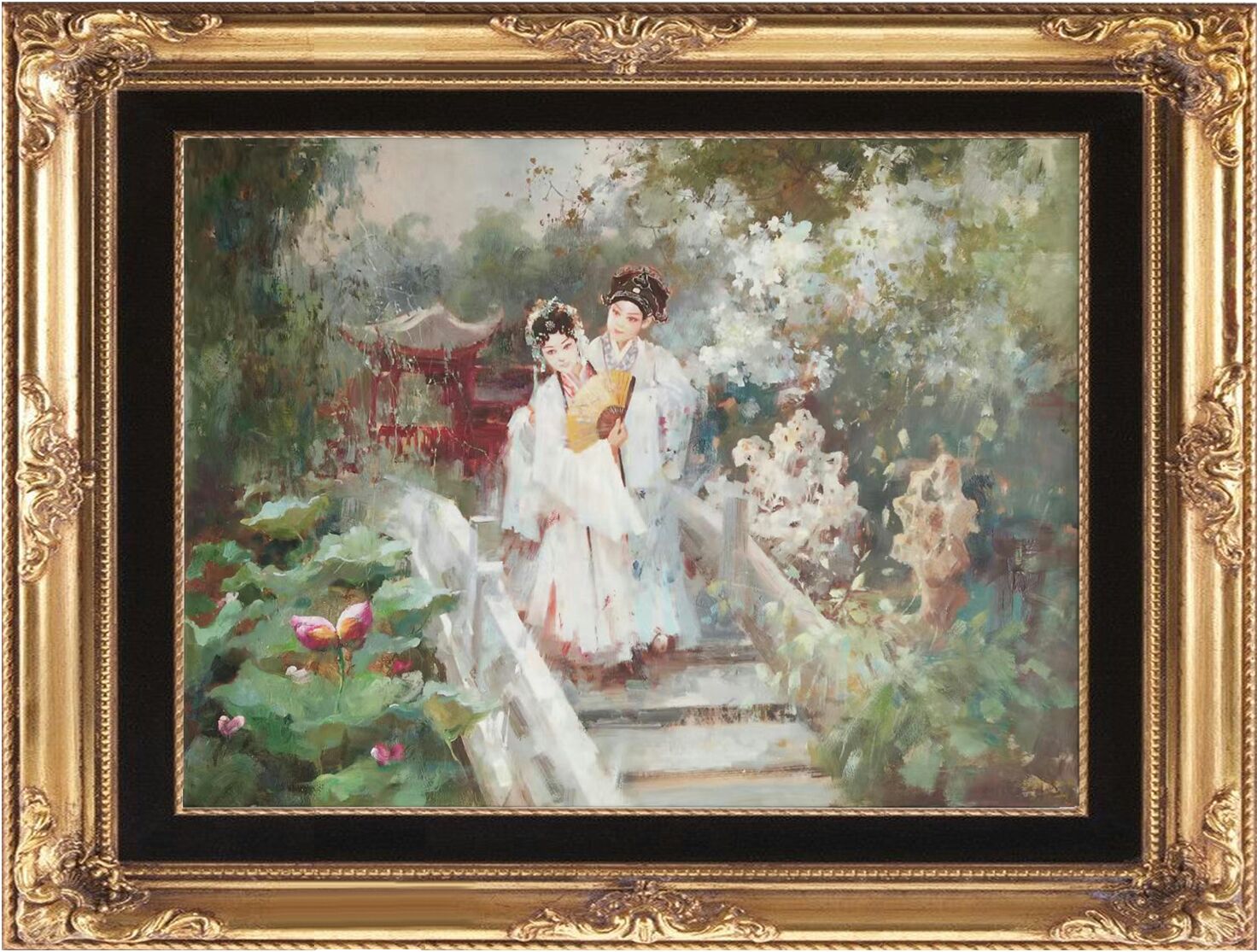 两幅以《牡丹亭》游园惊梦为题材的昆曲油画,那画面如诗如画,将我带入