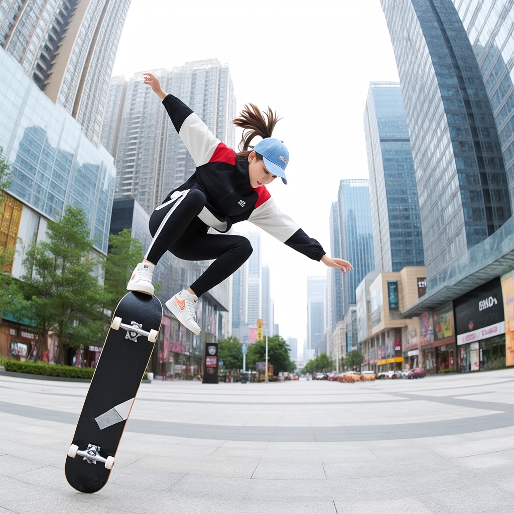 街头滑板女孩的酷炫瞬间