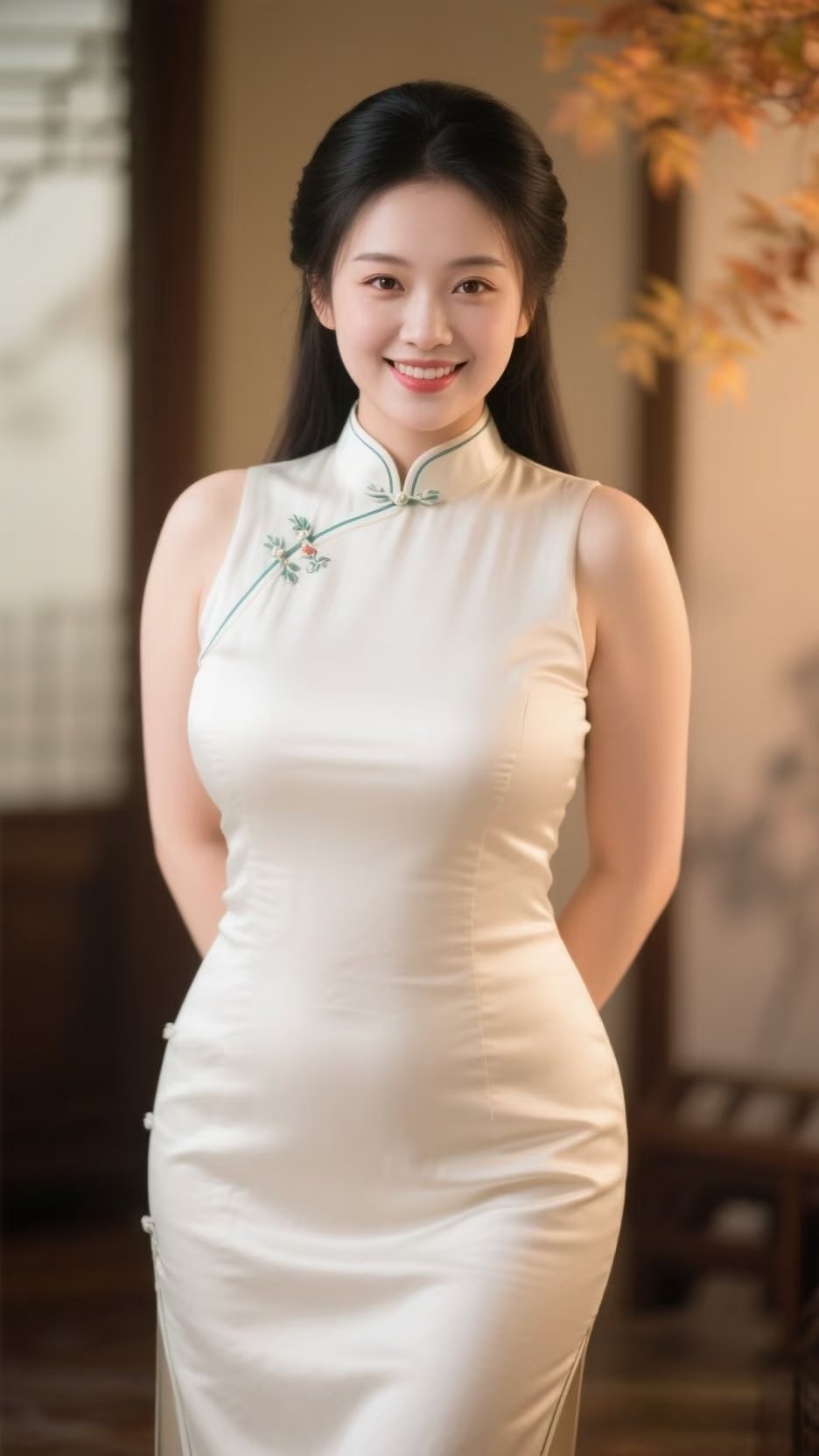 旗袍小姐姐,优雅气质,笑容甜美,宛如画中人