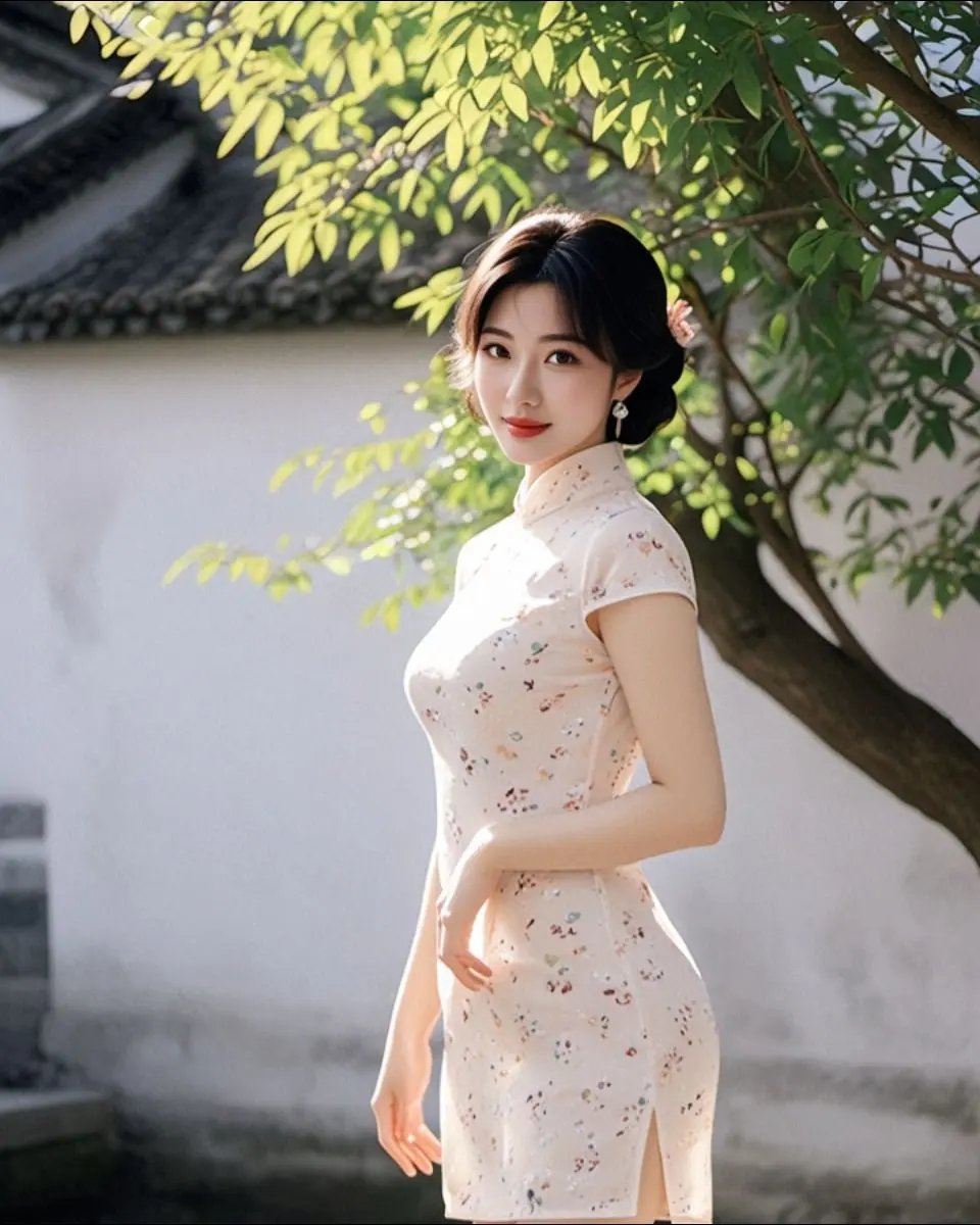 今天穿了件碎花旗袍,感觉自己美美哒!#颜值少妇# #体验传统文化