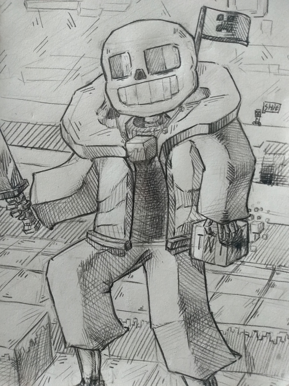 还有精分花 之前让我画的苦力怕sans(好像不像苦力怕[滑稽])@爱玩mc的