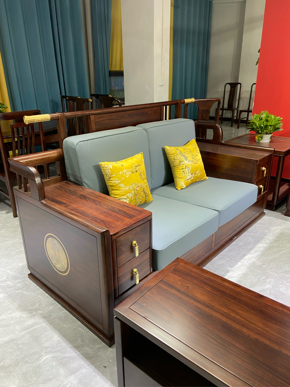 乌金木黑檀色系列沙发六件套