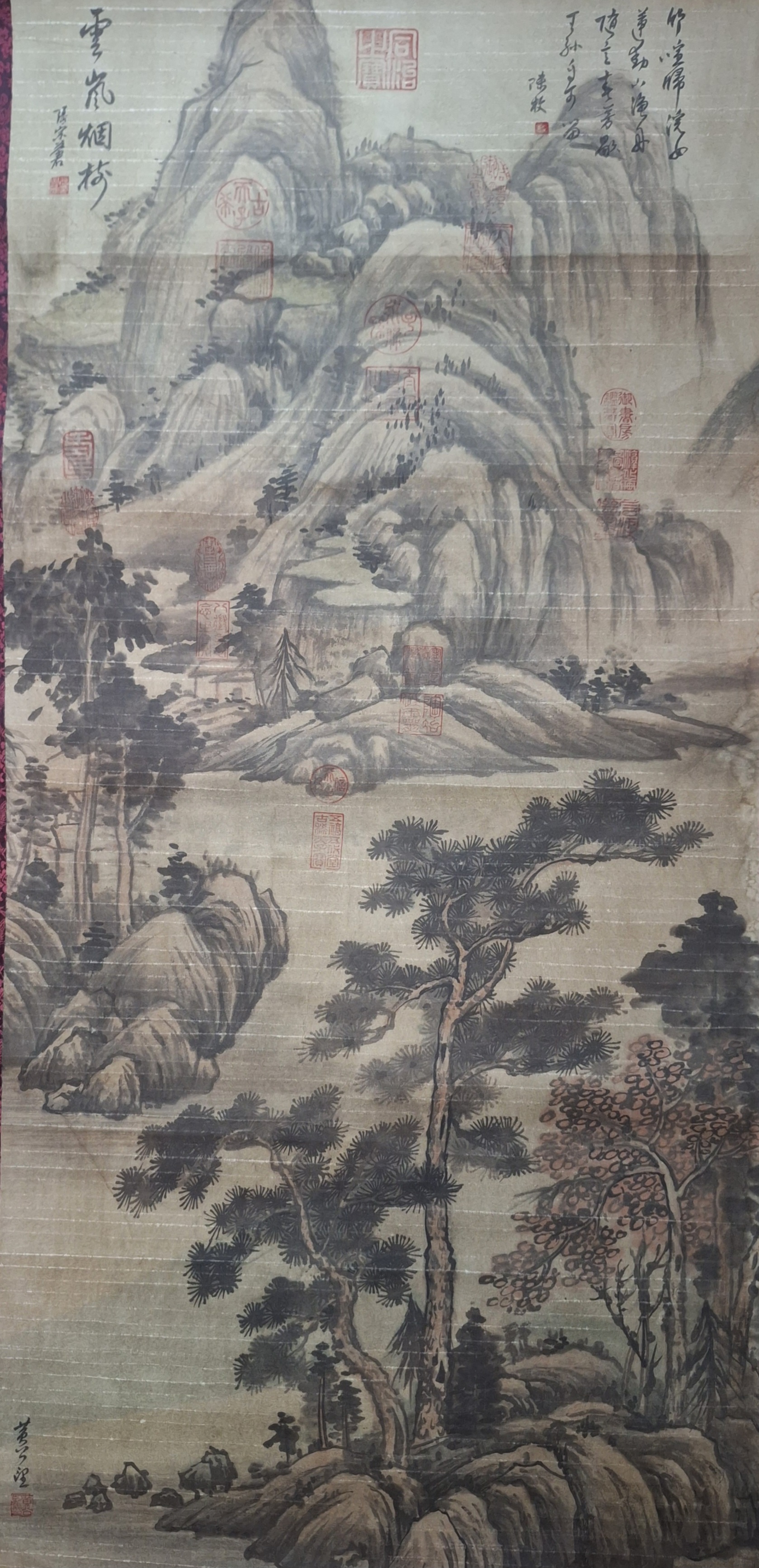 元代画家黄公望山水图挂轴画,纵130厘米横65厘米