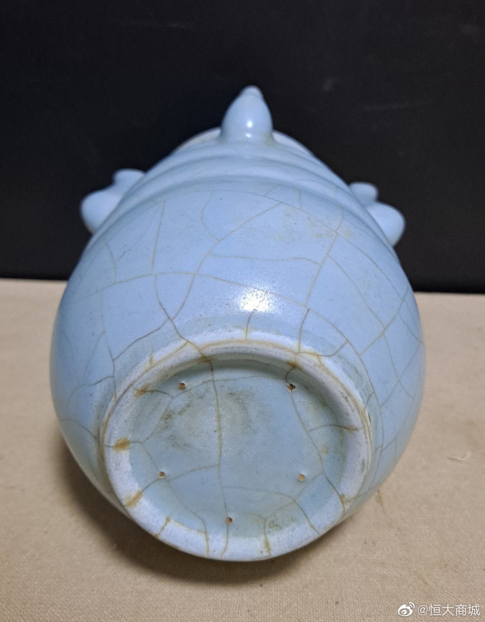 宋代(汝窑&官窑)天青釉弦纹葫芦瓶!高18.5厘米72口径2.