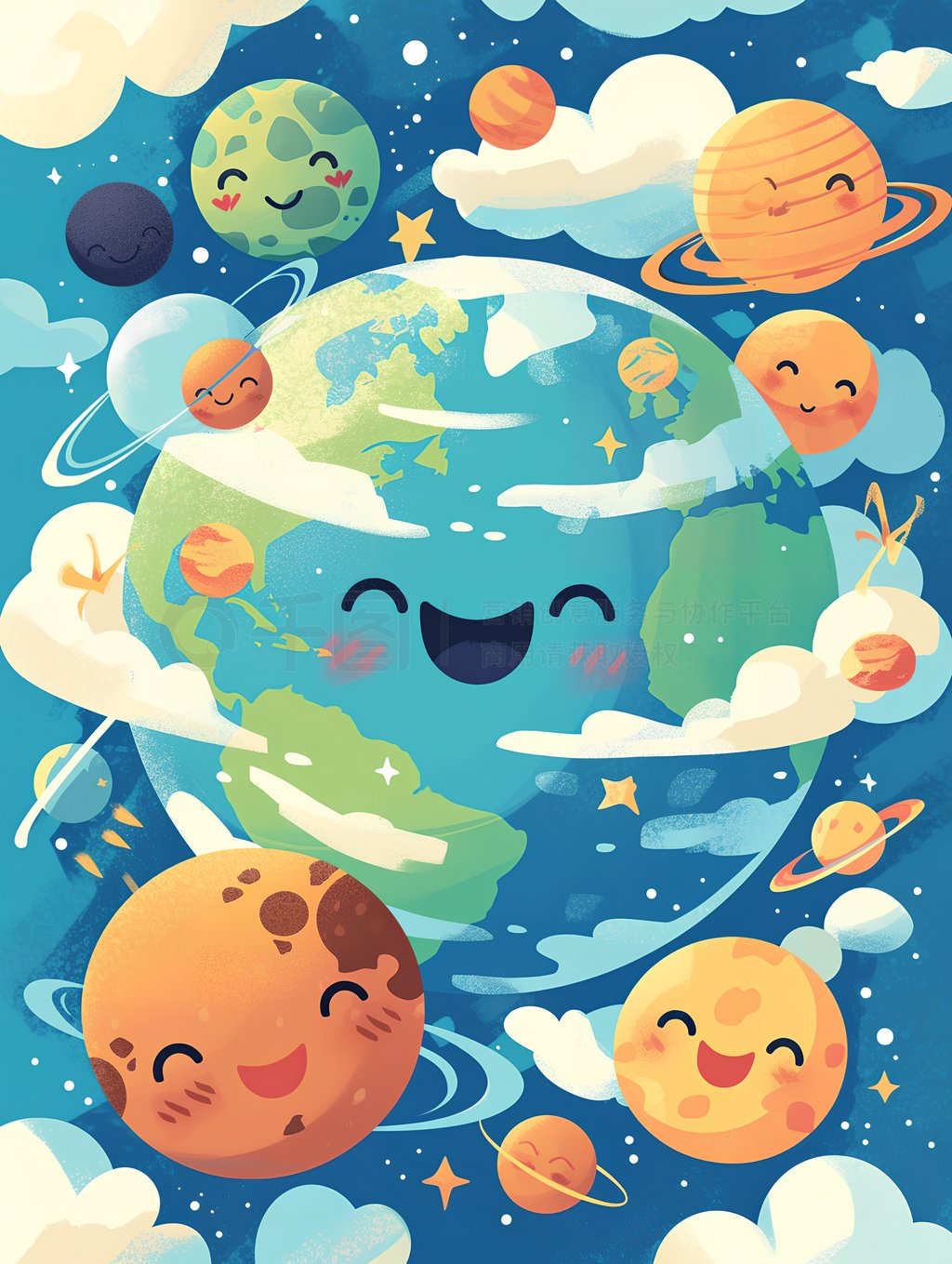 世界地球日插画‖为地球,按下保护键 世界地球日,是为地球发声的时刻