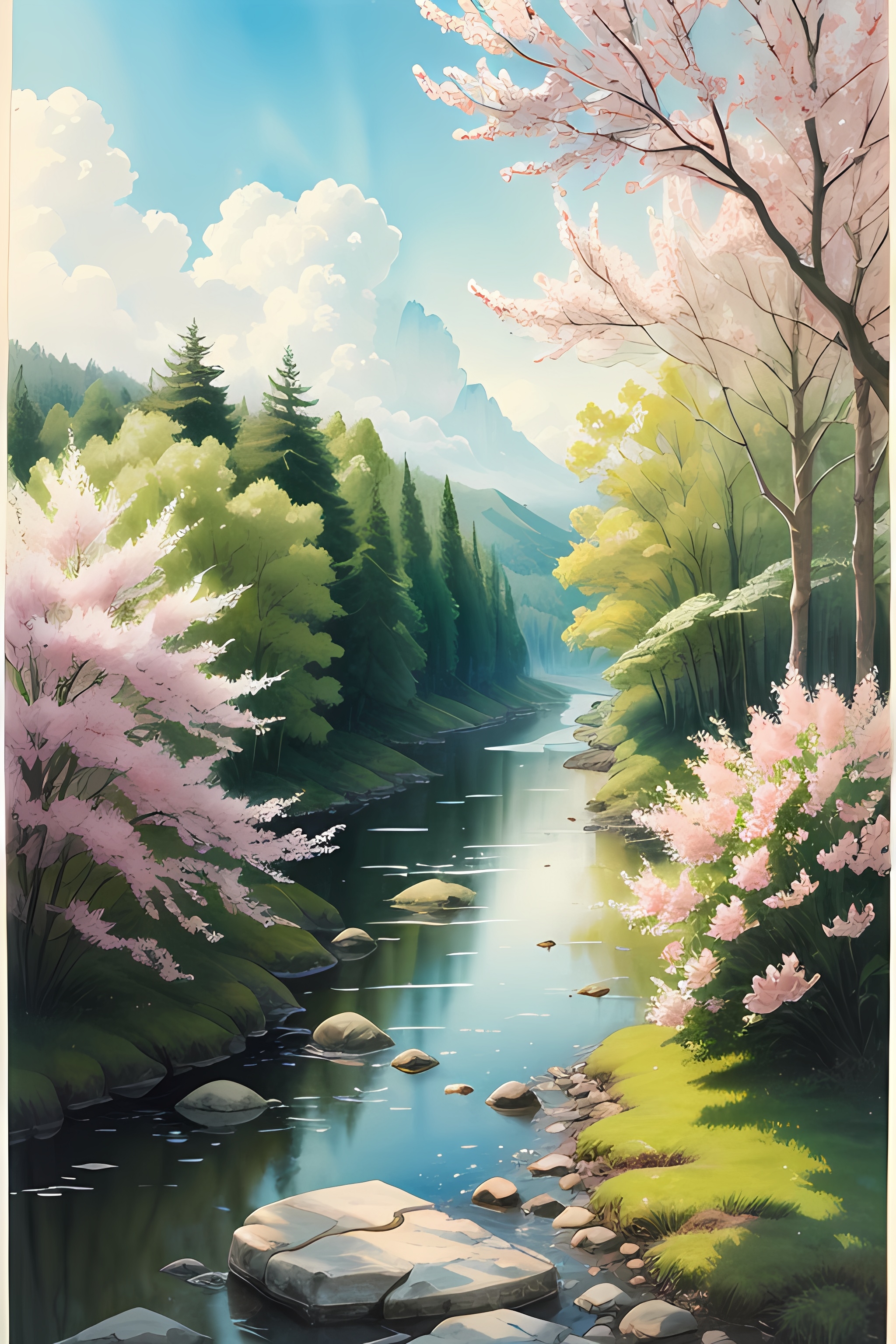 两岸的绿树,郁郁葱葱,如同一道绿色的屏障.