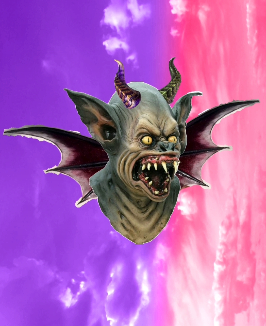 夜影天妖龙蝠融上了紫罗兰色和粉紫色的天空白云