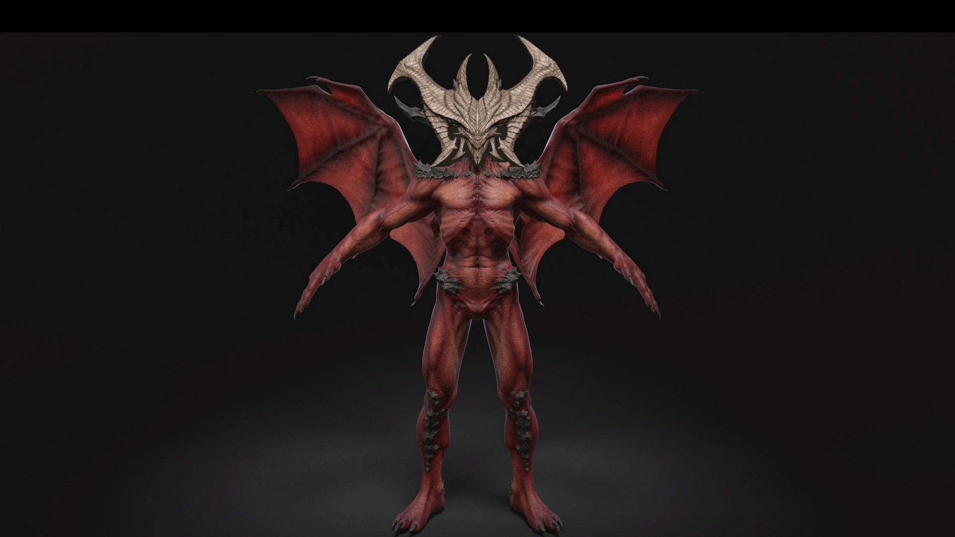 暗黑破坏神-diablo(魔王)的头,加上蝙蝠翅膀魔鬼恶魔的身躯.