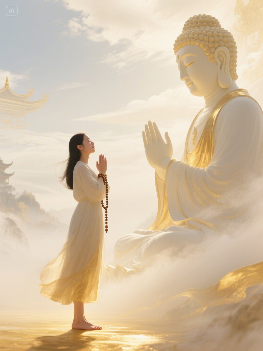 清晨的阳光下,我静静地站在巍峨的佛