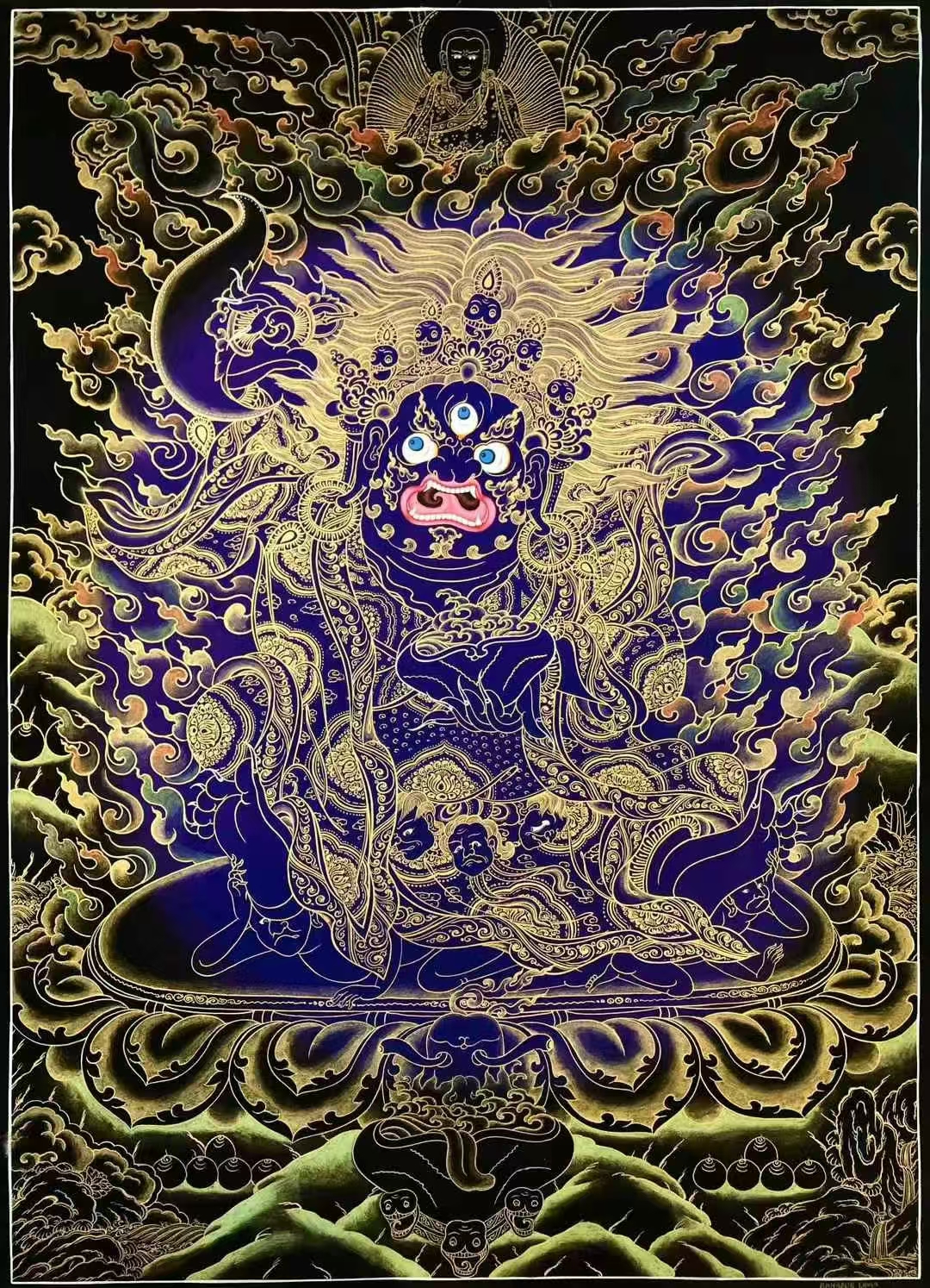 稀有题材【黑金唐卡】 《黑袍金刚》尺幅90