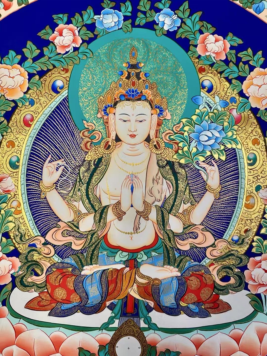 藏族唐卡画师诺顿老师创作《四臂观音》尺幅50×53左右