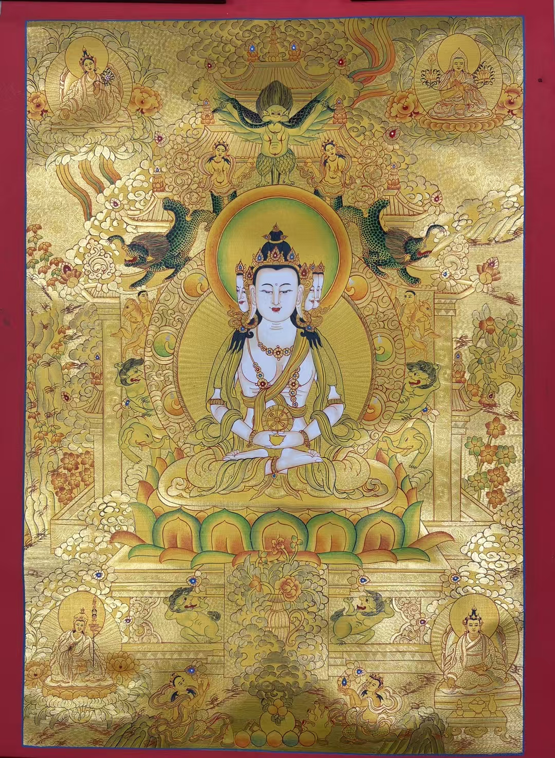 最新款    独家定制精品金箔唐卡【四面大日如来】尺寸76*52cm左右,整