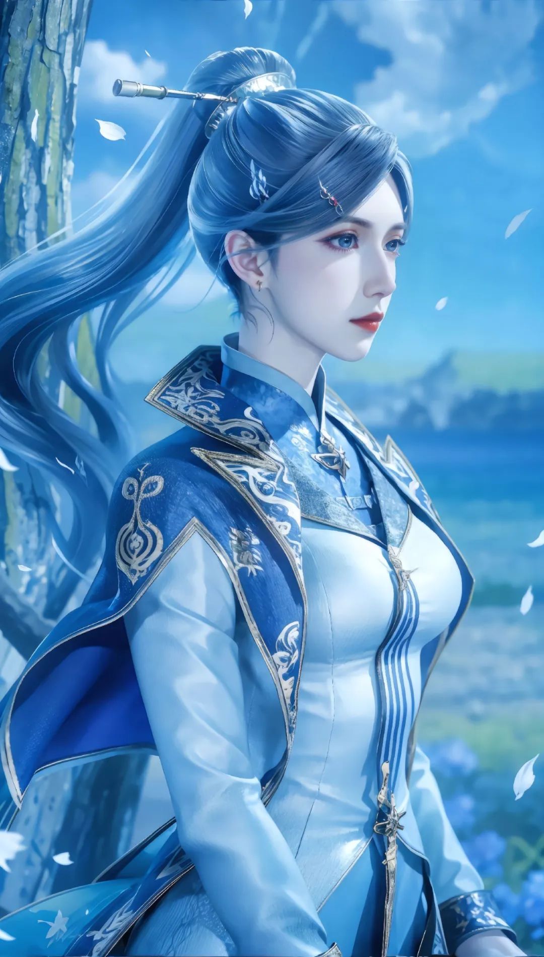 斗罗大陆:周漪蓝发精灵坐在石上,手持魔法棒,高冷范儿