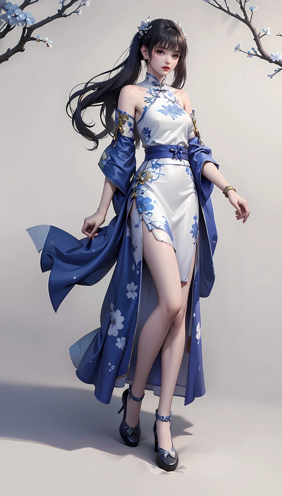 国漫女神:紫妍旗袍装妍  996900头发被精致地盘起,一朵小花轻轻