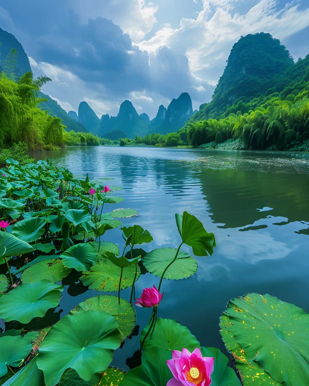 荷花 山水风景真实图片