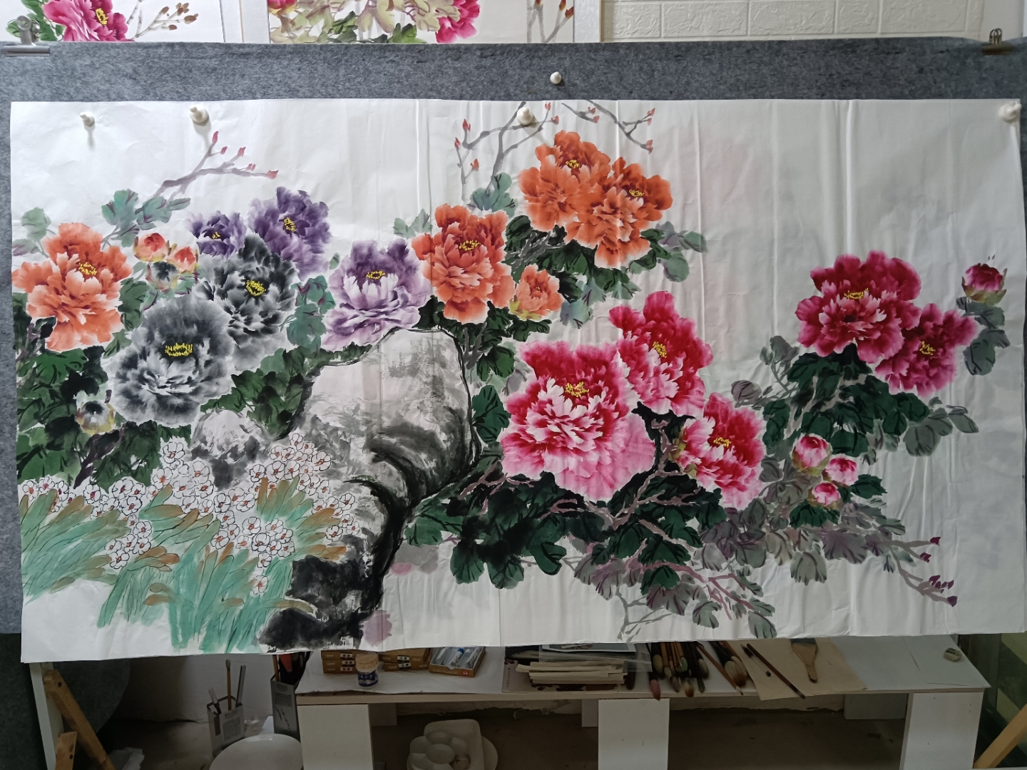 六尺整张,王绣牡丹风格临摹