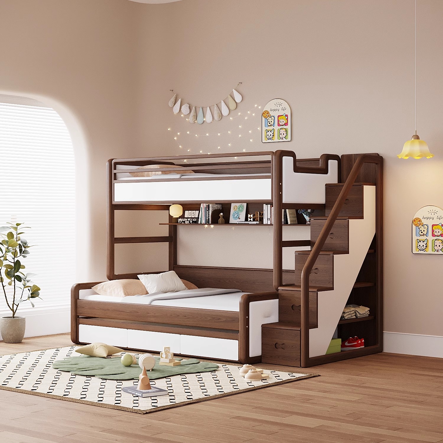 哇,这个木屋床太酷了,有储藏室和梯子,简直就是小孩子的梦想乐园#分享