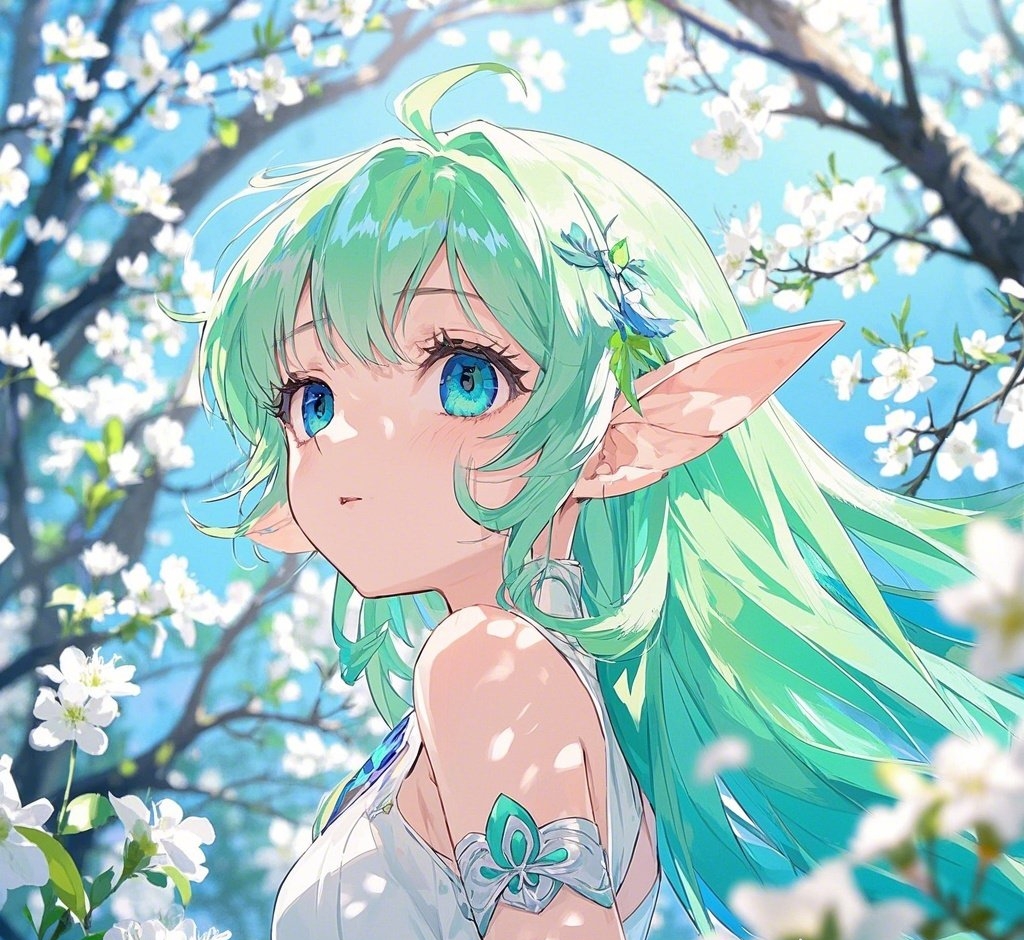 二次元精灵头像 森林中的精灵,轻风吹过她的蓝发,她在想什么呢?