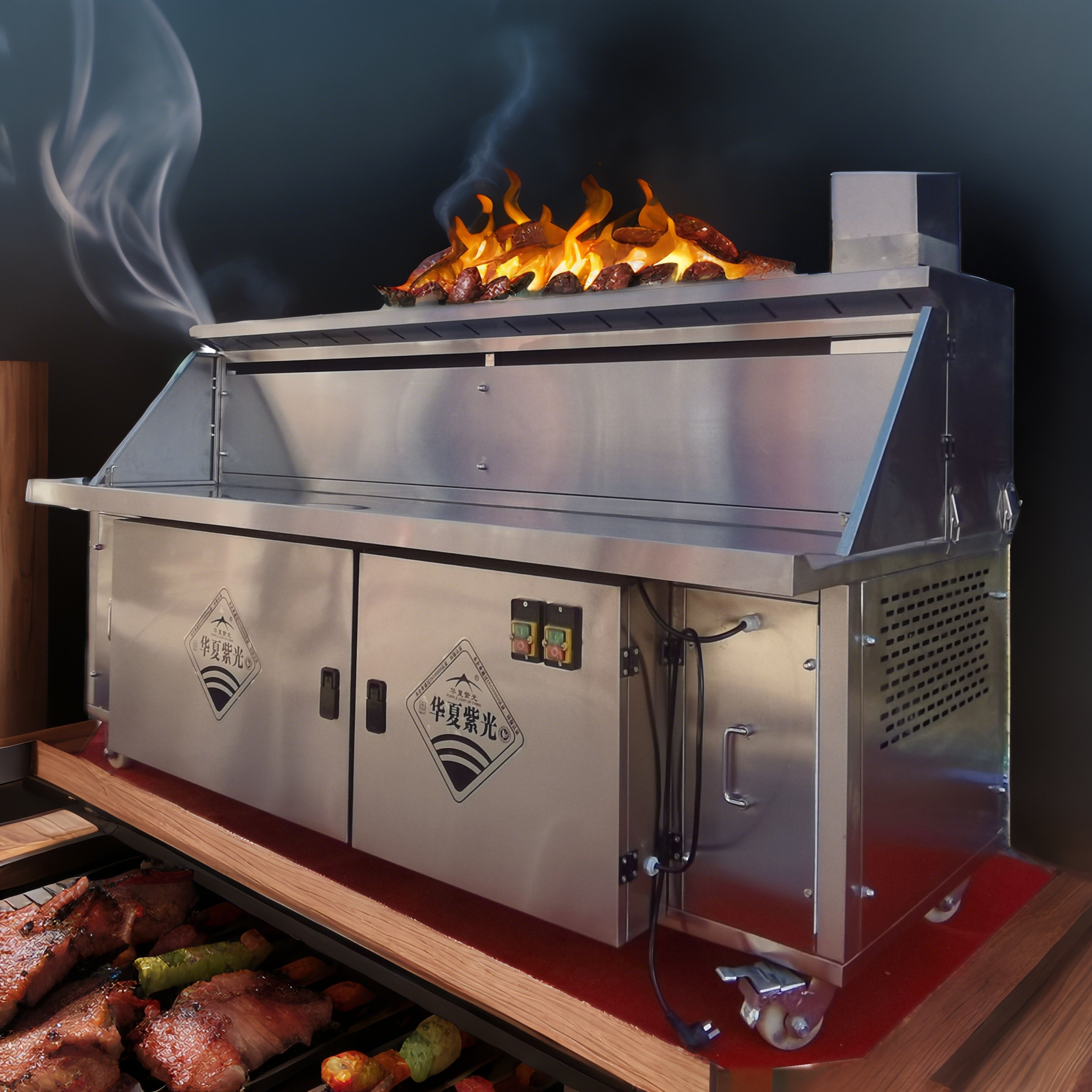 烧烤油烟净化系列:不锈钢无烟烧烤车,烧烤油烟净化器,烧烤排油烟风柜