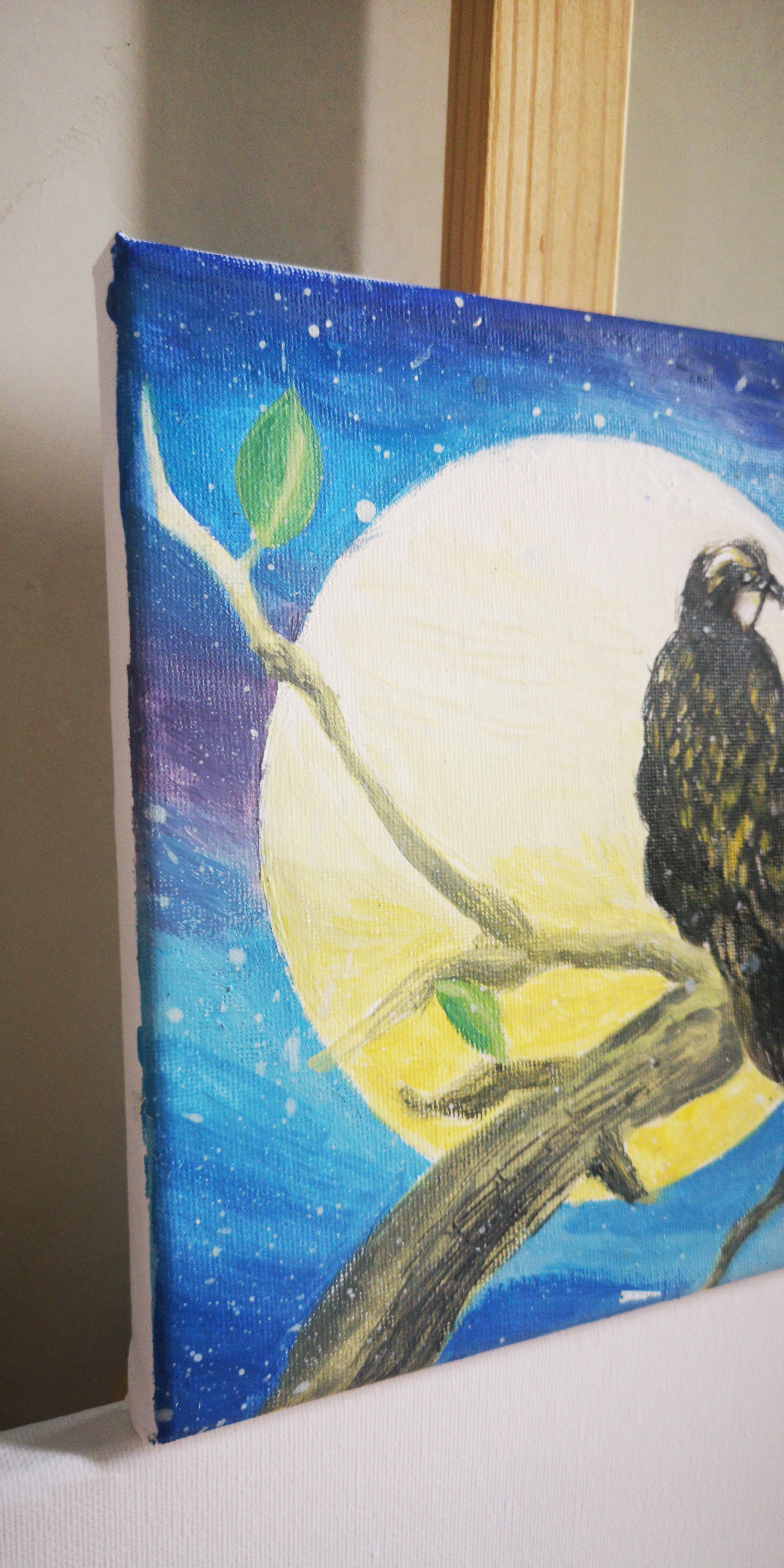 今天,我完成了一幅水粉画,一只鸟儿在枝头欢快地歌唱.