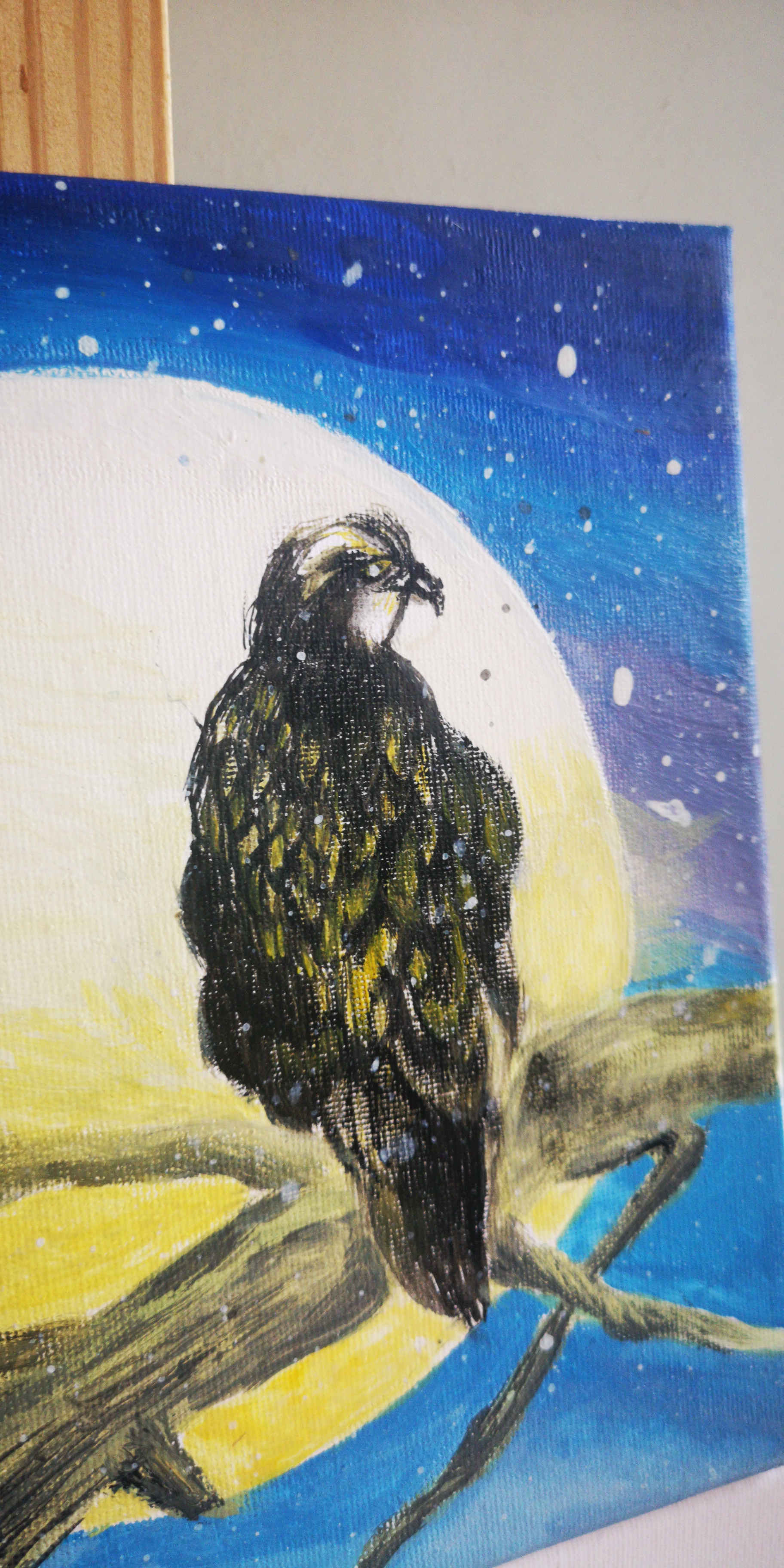 今天,我完成了一幅水粉画,一只鸟儿在枝头欢快地歌唱.