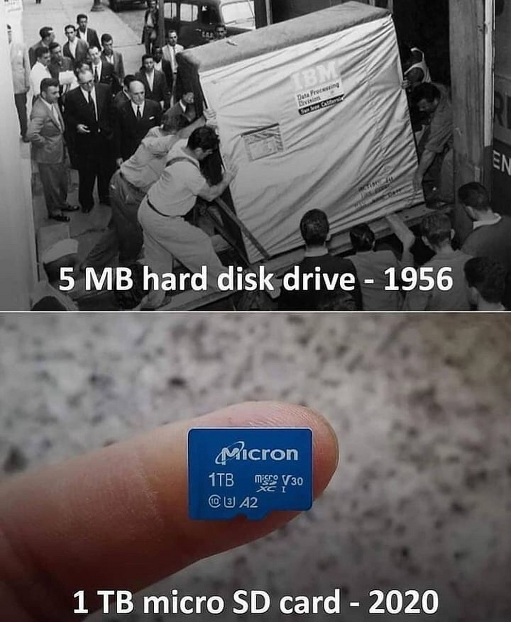 1956年5mb的硬盘和2020年1tb的内存卡