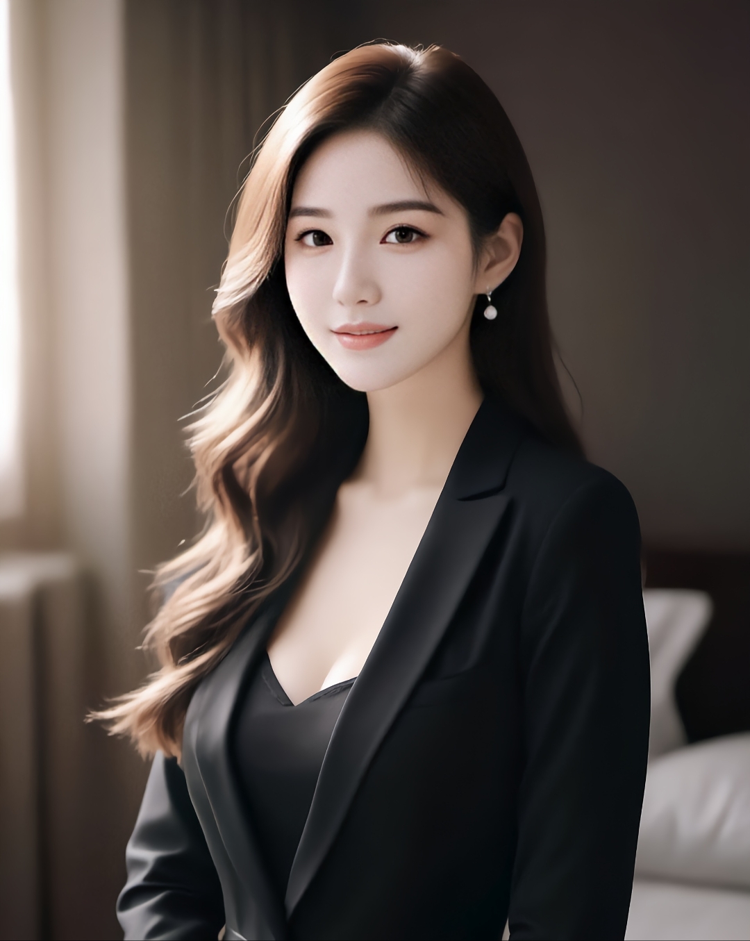 职场丽人,优雅自信,一袭黑西装,干练潇洒,展现女性职场魅力.