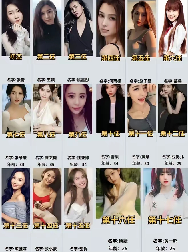 如图所示是王思聪的历任女朋友,他目前已经谈过17个女朋友