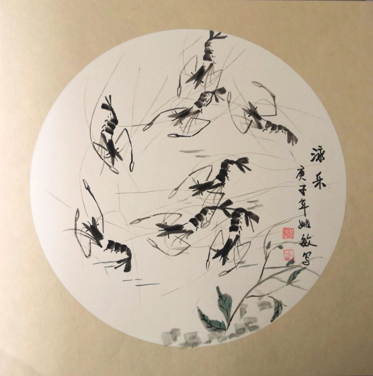 姚敏女士水墨虾作品!