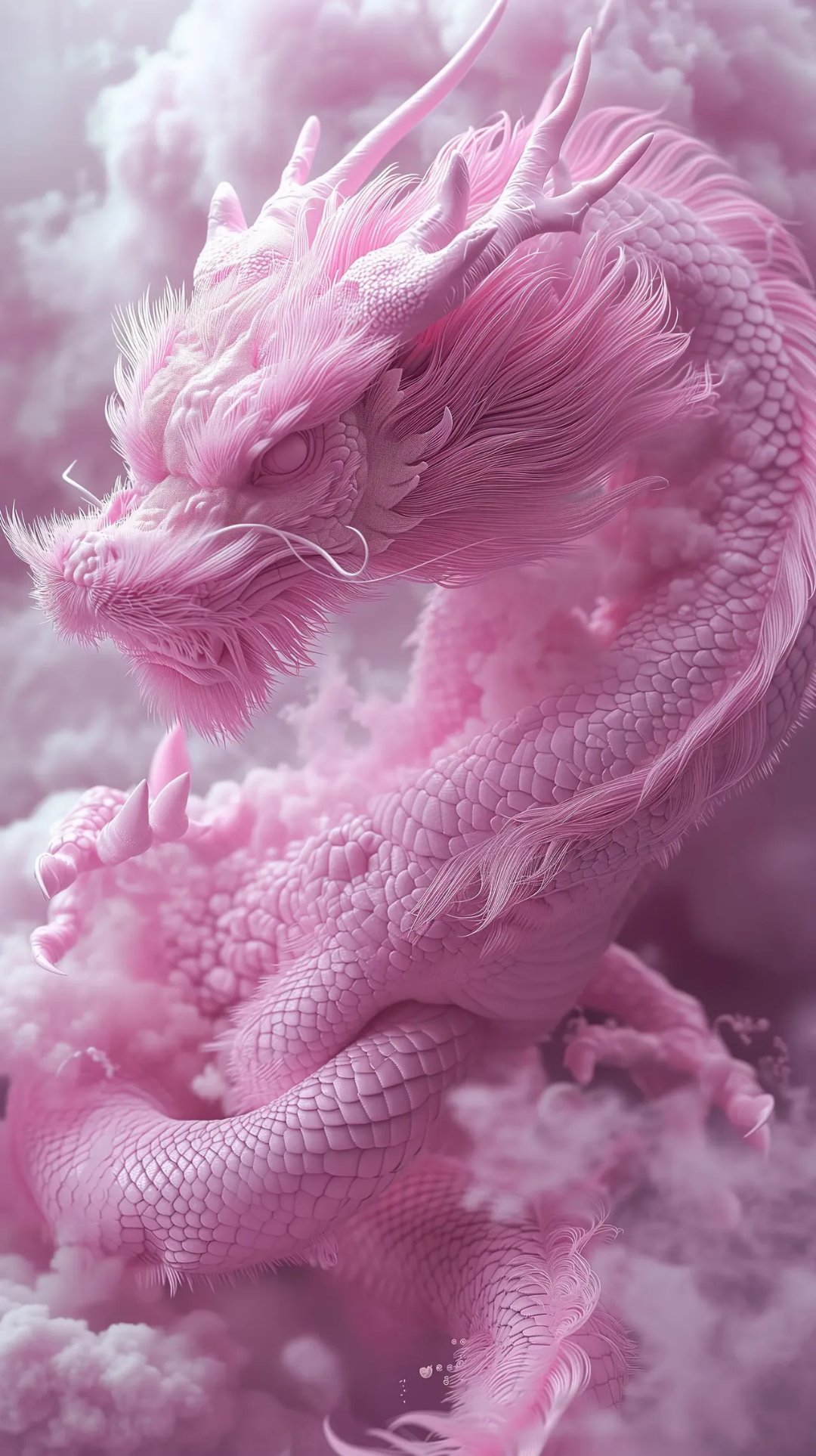 哇塞,这条粉色的龙好酷啊!它好像在云朵里跳舞呢!