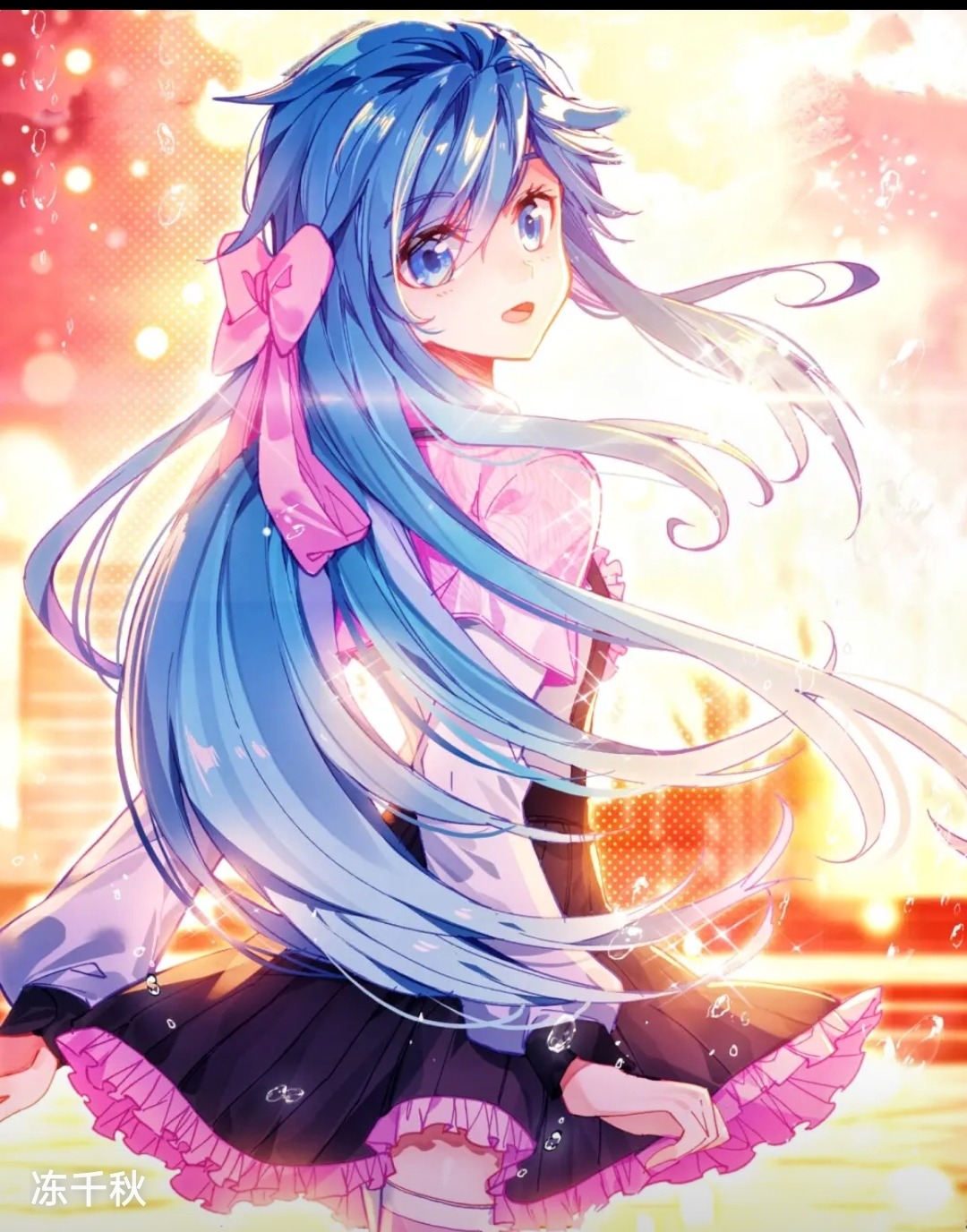 冻千秋,梦幻蓝发搭配粉嫩裙装,甜美中透着一丝神秘.#白秀秀