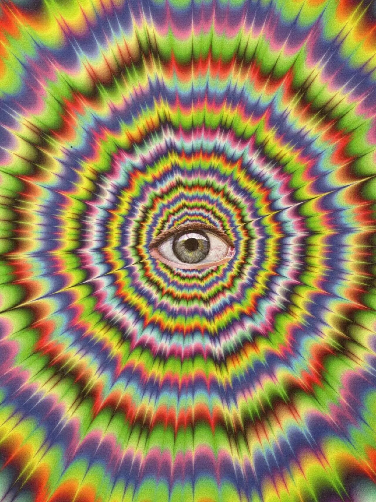 绿色眼眸深邃迷人,彩色光晕如梦如幻,仿佛能看到旋转的对称图案在眼前