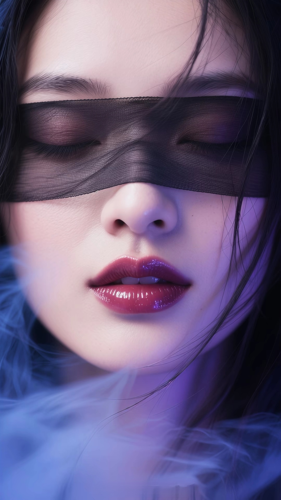 "雾里看花,梦中探秘,她的眼帘轻轻覆上,紫雾缭绕间,只留唇红齿白,引人