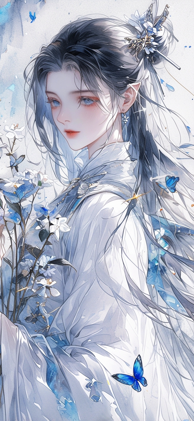 花开花落,似乎与她心事相通.她似在怀念着什么,或是等待着什么.