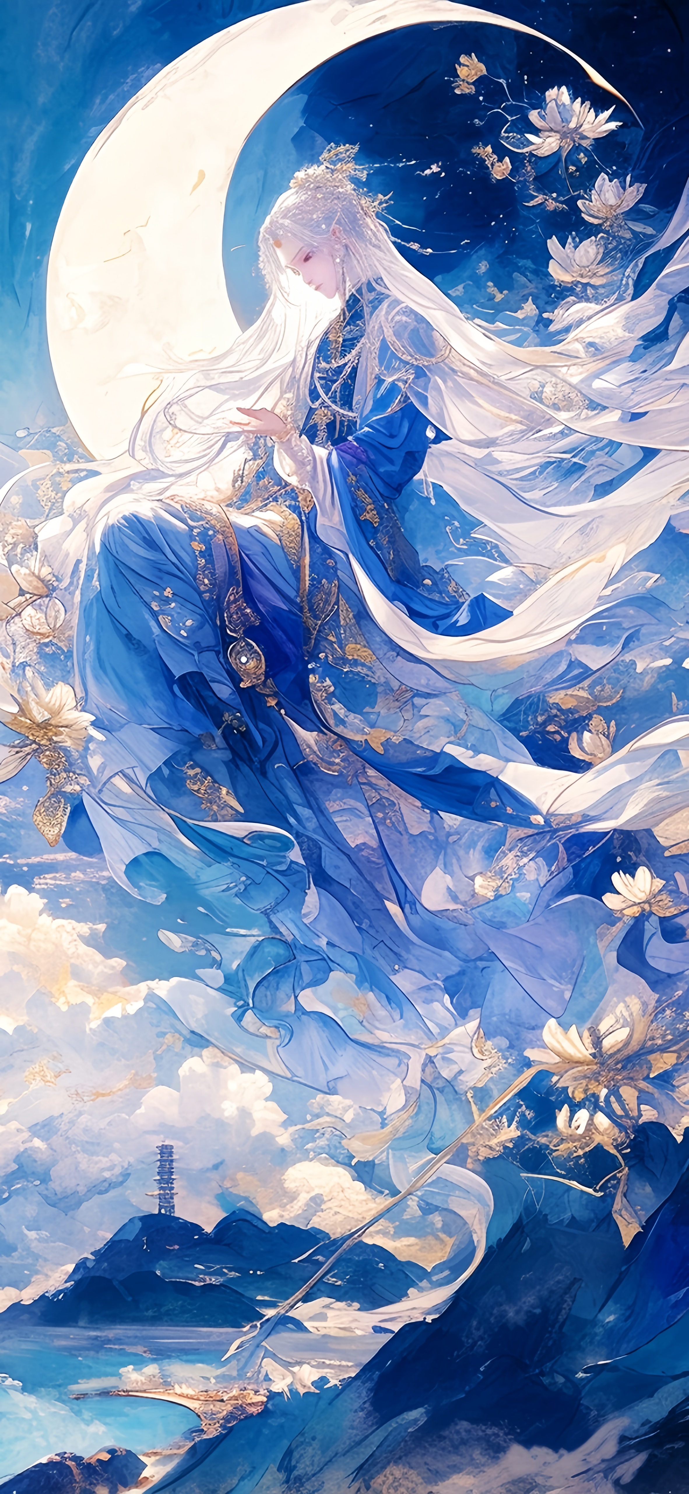 美图分享 月夜仙子 月华如水,照见了那蓝衣飘飘的女子.