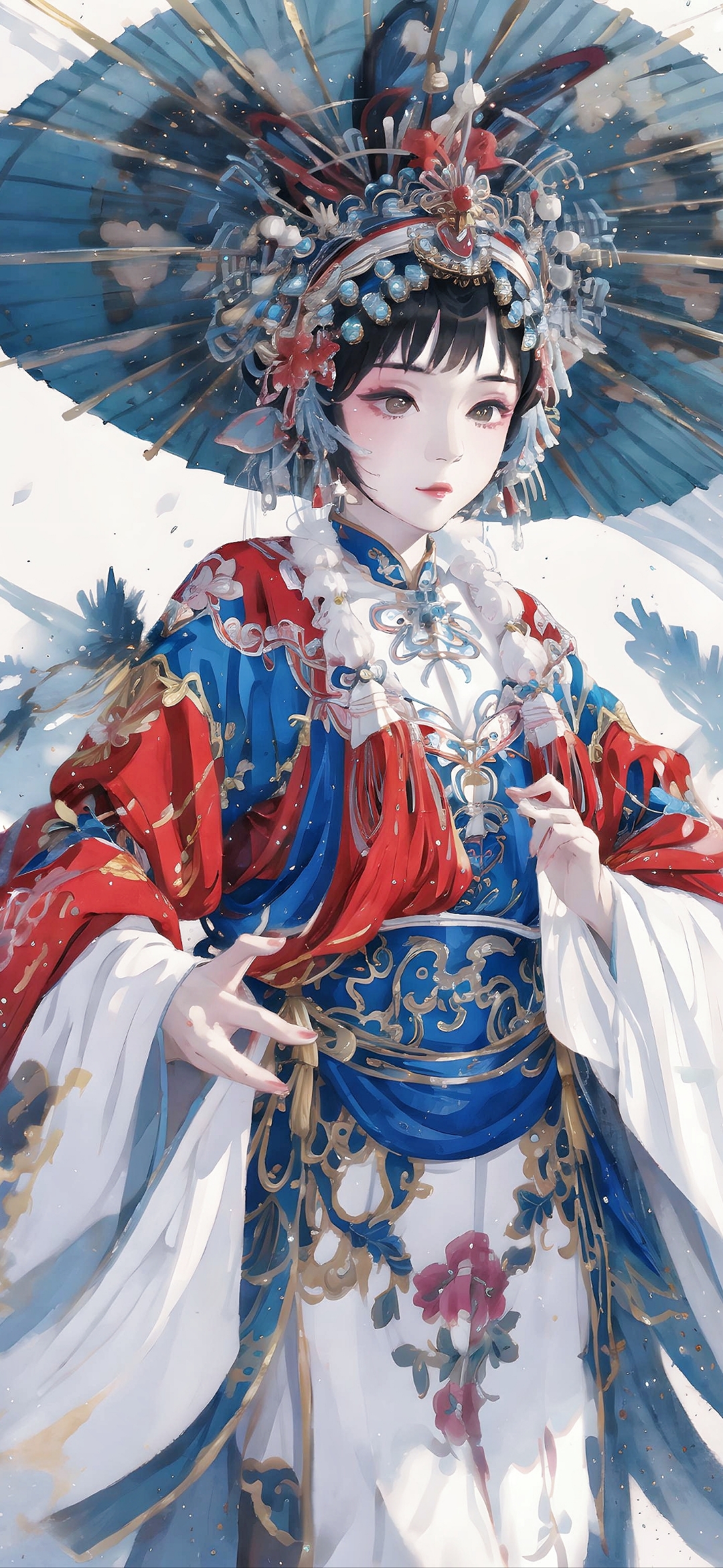 粉墨登场春意满, 美人翩翩起青楼. 轻云蔽月华衣舞, 碎步轻扬婉约柔.