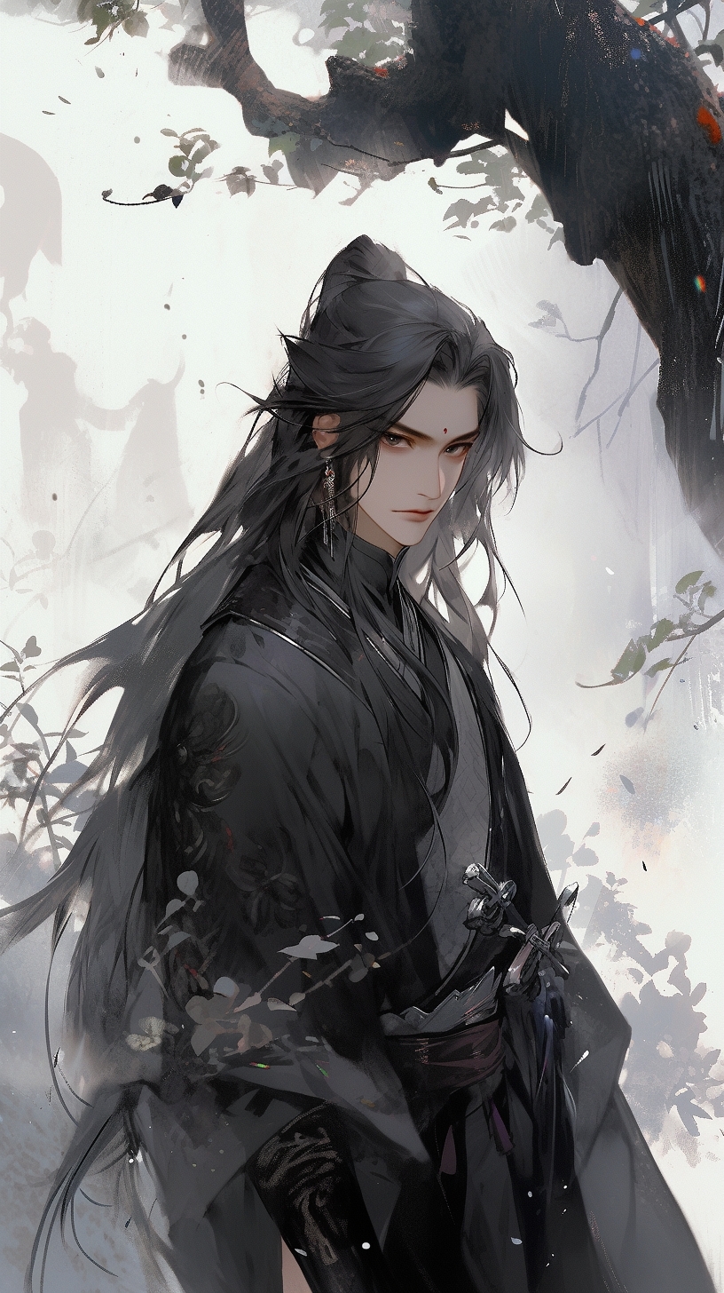 美图分享 剑舞之韵 月夜之下,一男子披黑袍,执长剑,独立于苍茫之地