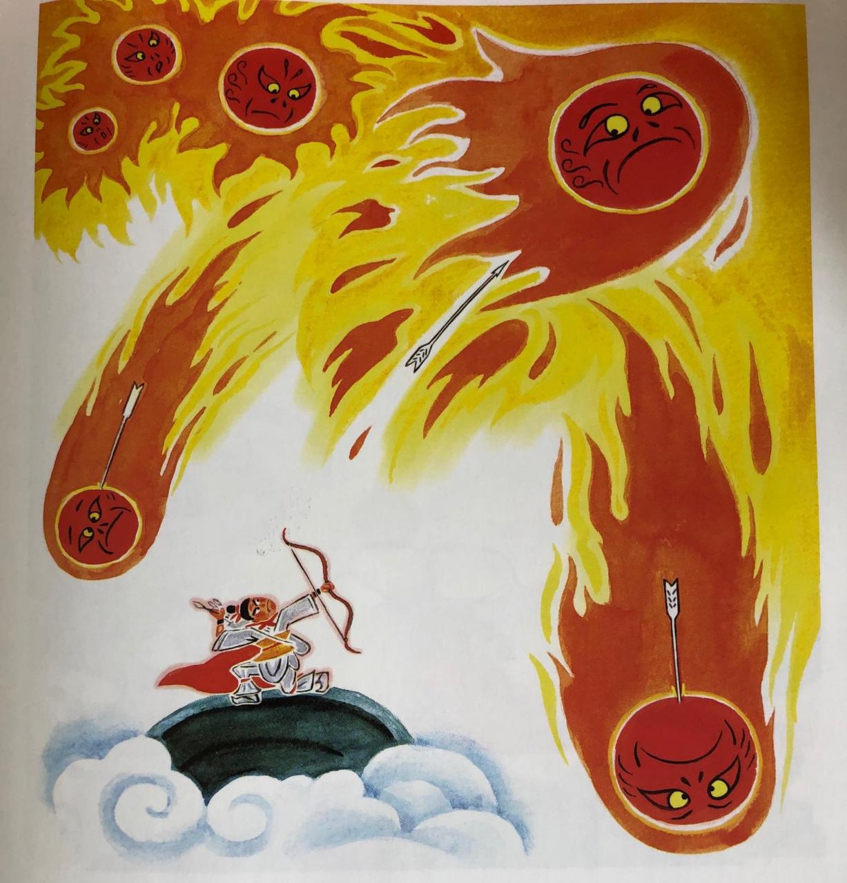 后羿射日是中国古代神话中的一个重要故事,讲述了后羿利用神箭射暇排