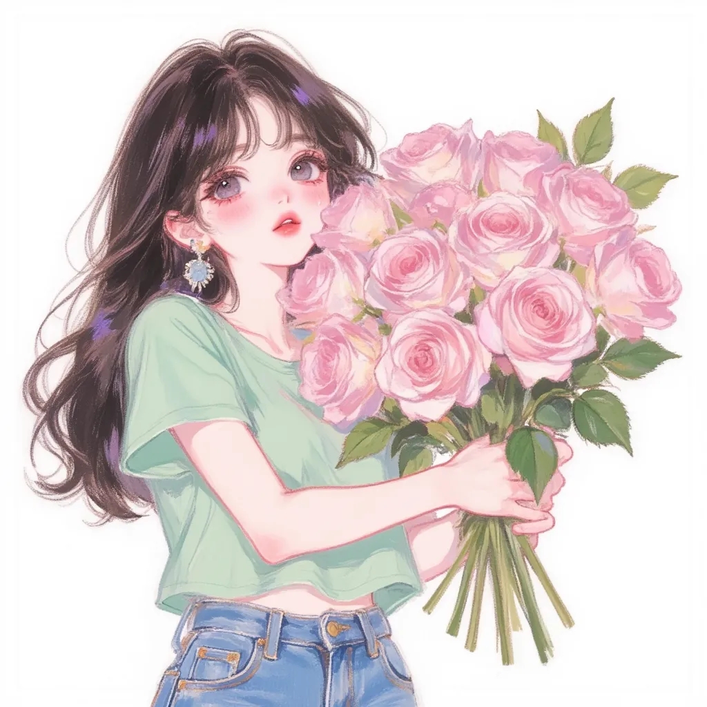 手捧花女生微信头像～ 很适合甜妹用呦