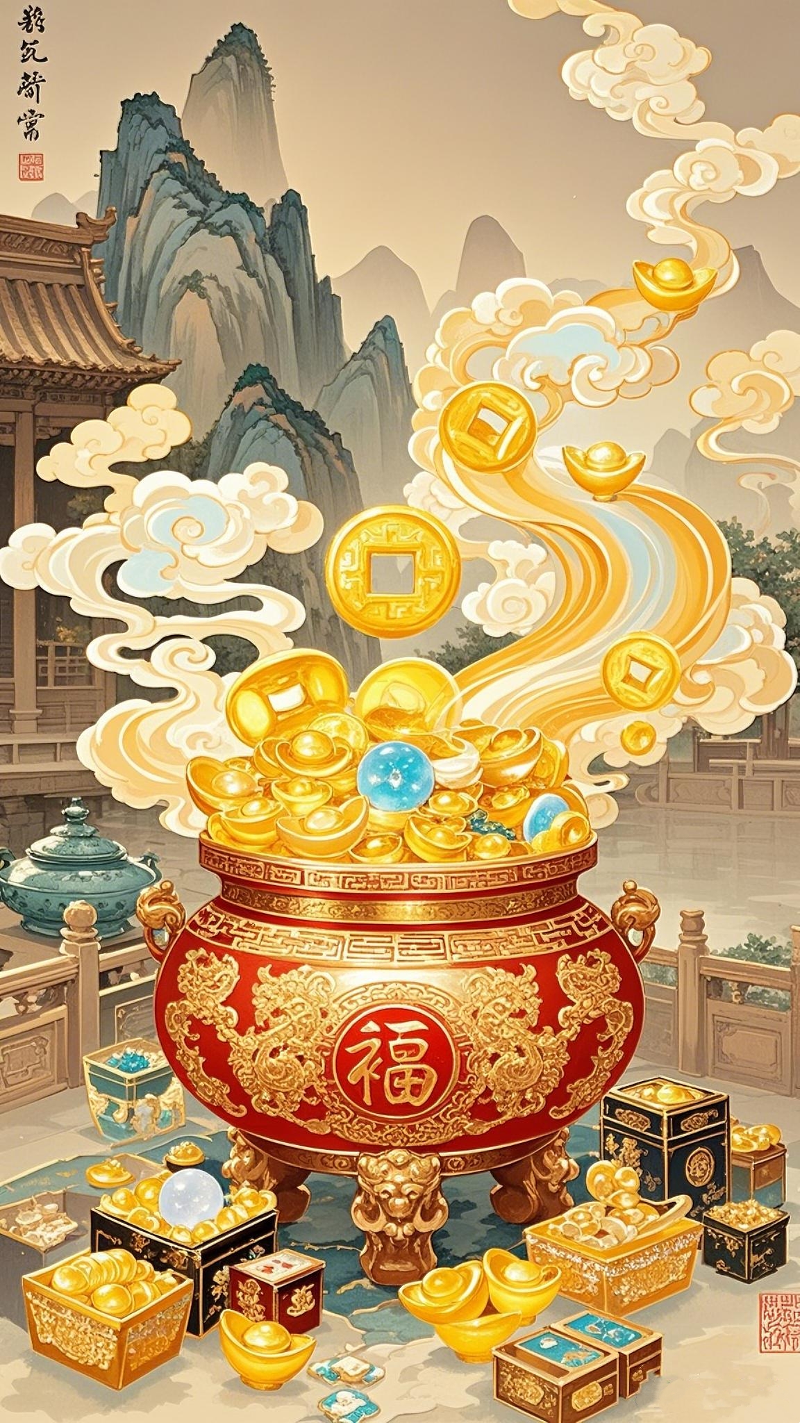 家有聚宝盆,财源滚滚来!能量聚集 财运亨通黄金聚宝盆