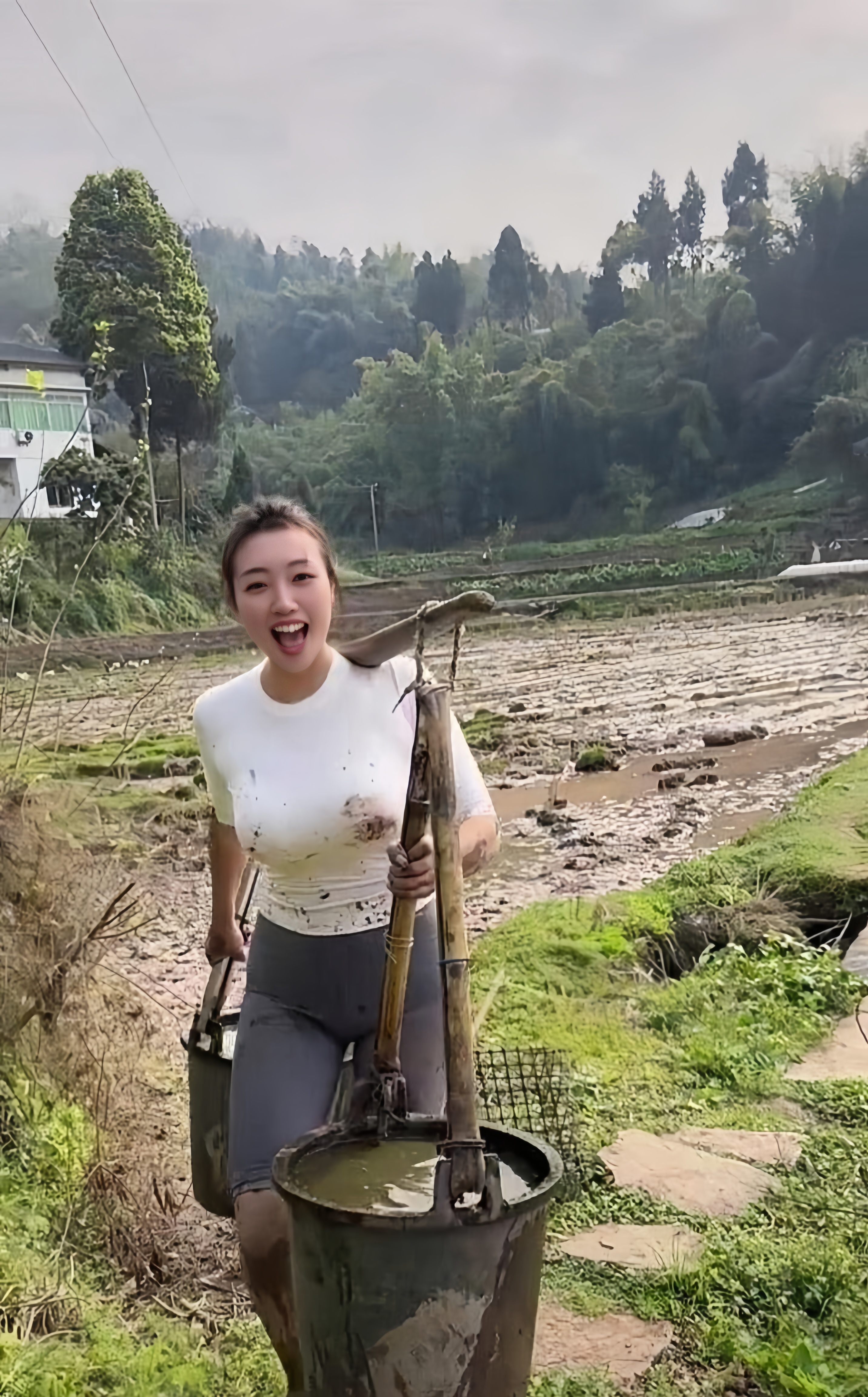 山脚下宁静的田地里